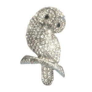 Owl Brooch AB Rhinestone Studded  Sparkling Owl Brooch Pin 2.5" x 1.5"